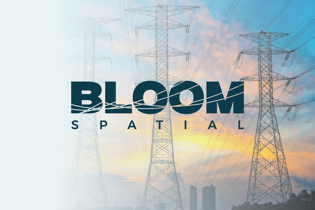 Power poles overlaid with Bloom Spatial logo