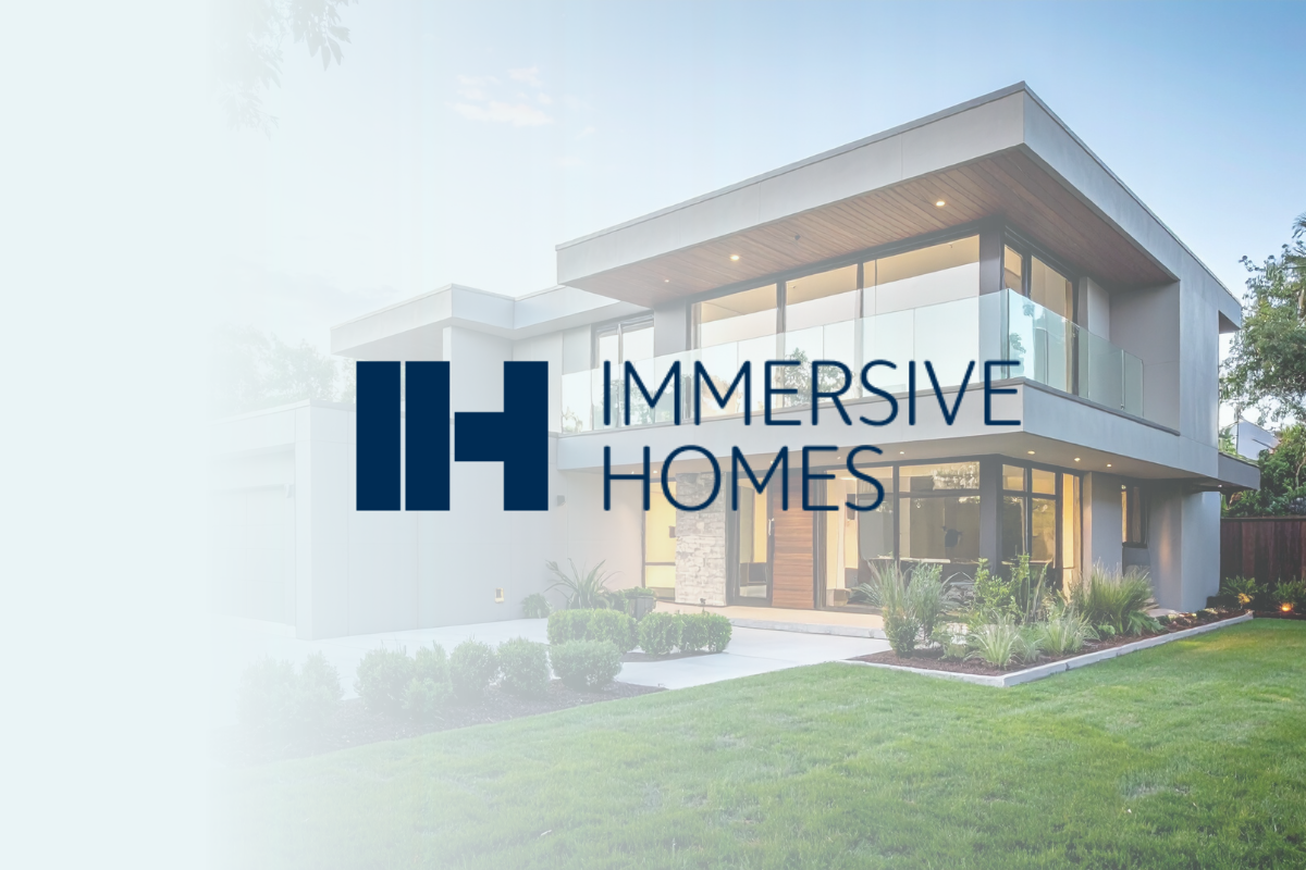 Luxury home overlaid with Immersive Homes logo