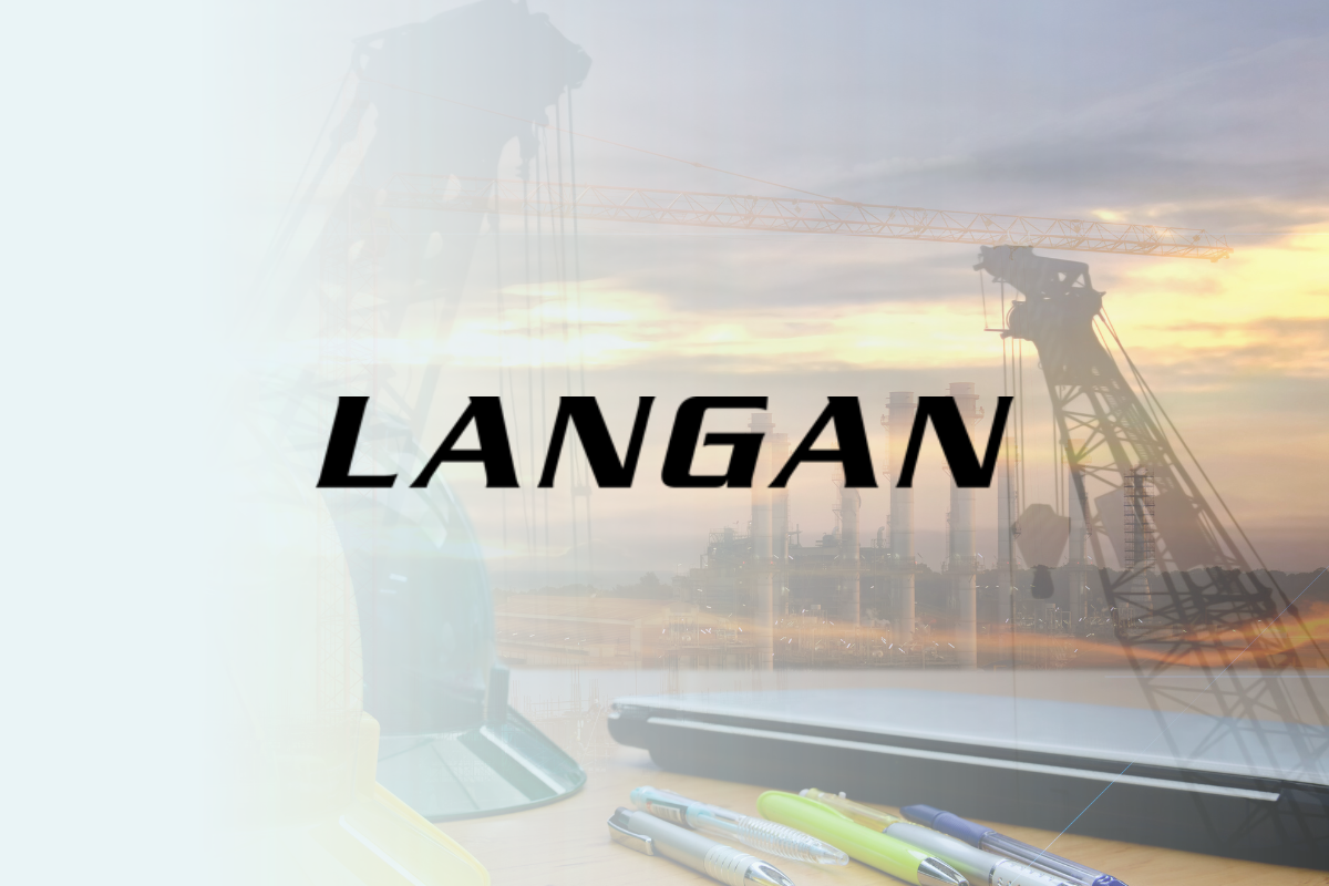 Construction background overlaid with Langan logo