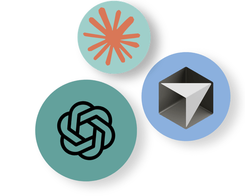 AI tools logos set against colourful background circles