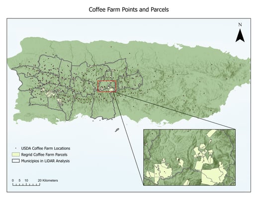 All Coffee Farms in Puerto Rico Parcels Map and Points