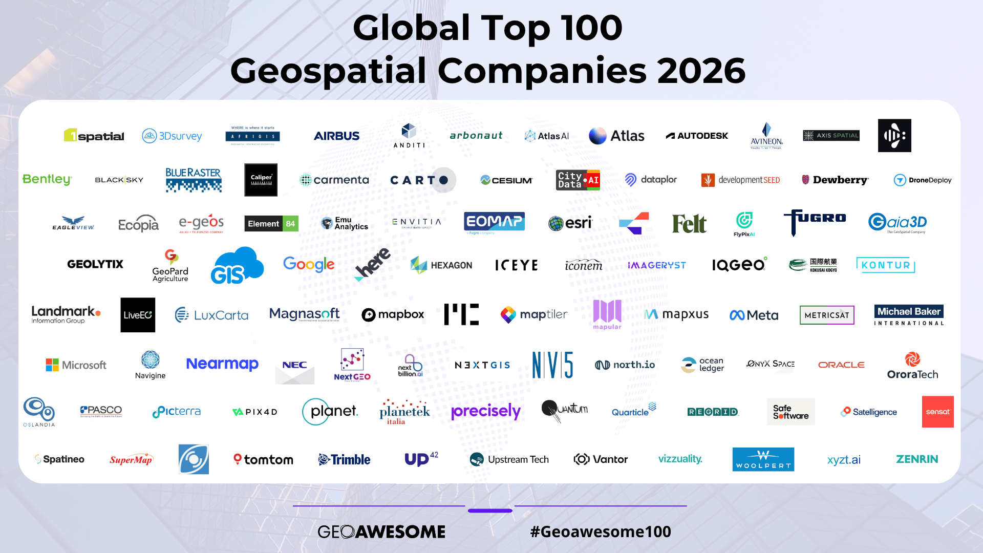 Global Top 100 Geospatial Companies 2026 - Horizontal Logo Map