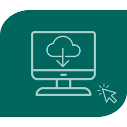 Icon of computer screen with download icon on green background