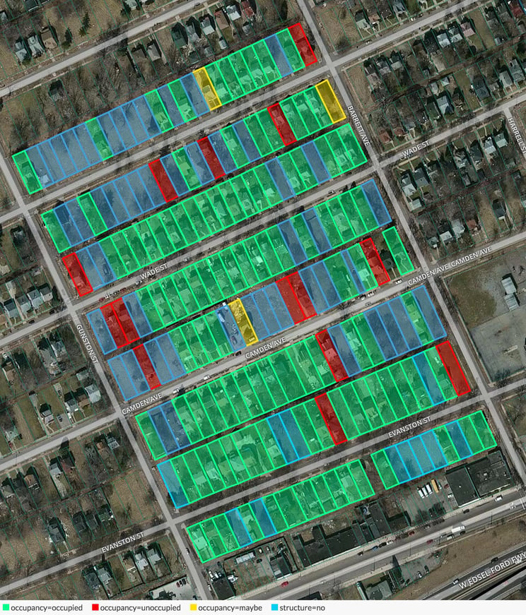 Map of vacant homes in Detroit neighborhood