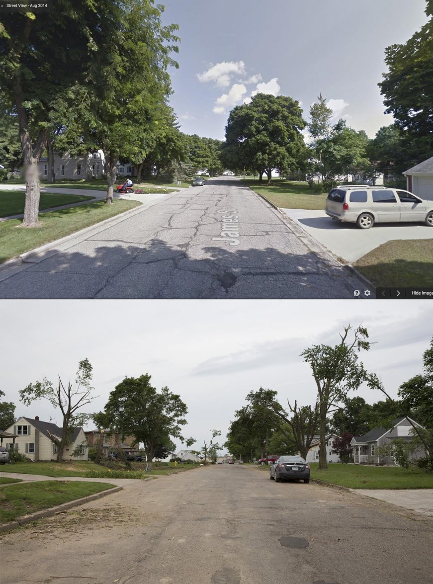 Street view pre-tornado vs post
