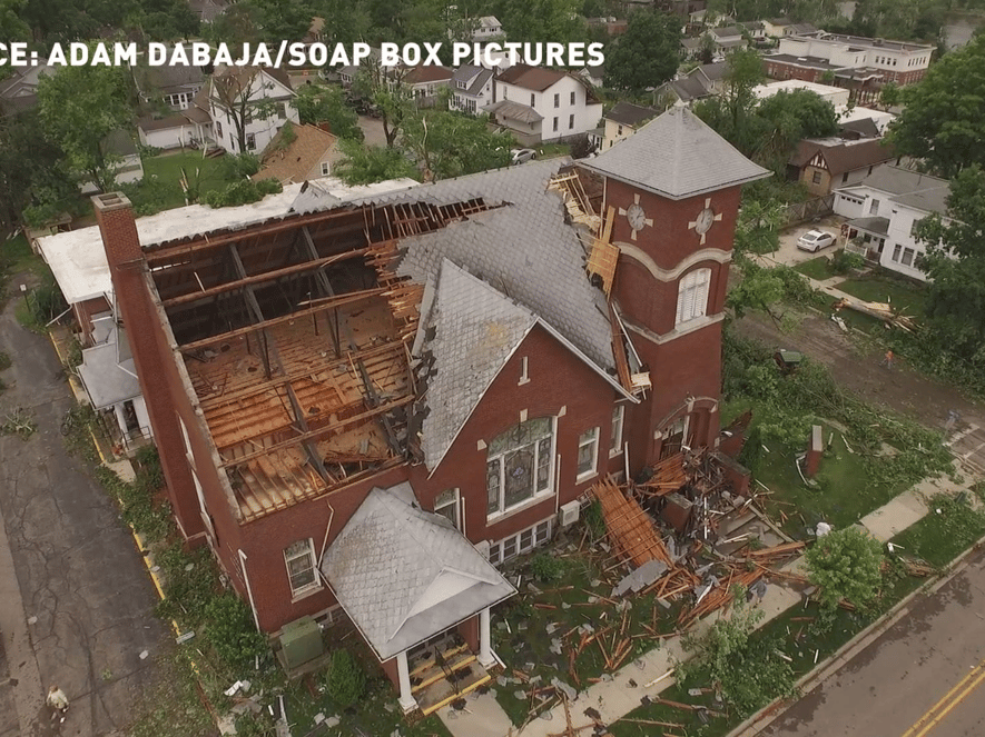 Drone footage of tornado damage