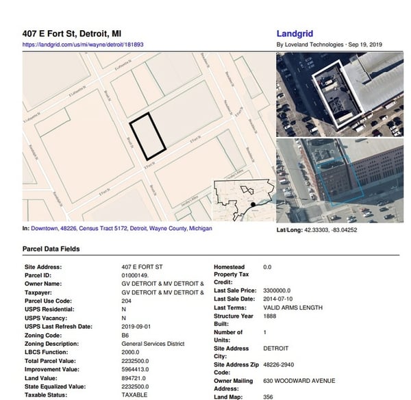 Resulting parcel PDF from Regrid Mapping Platform