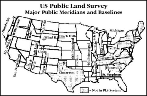 US Public Land Survey Major Public Meridians and Baselines