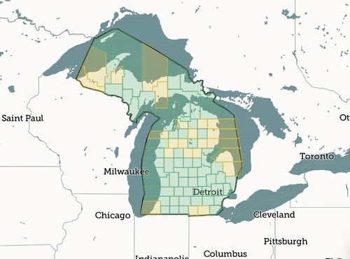 A map of the counties in Michigan