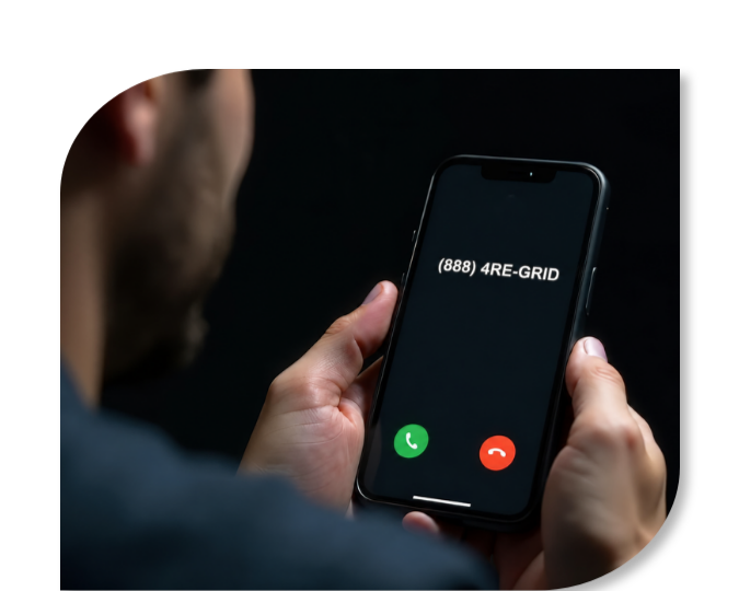 Man holding cell phone displaying Regrids number