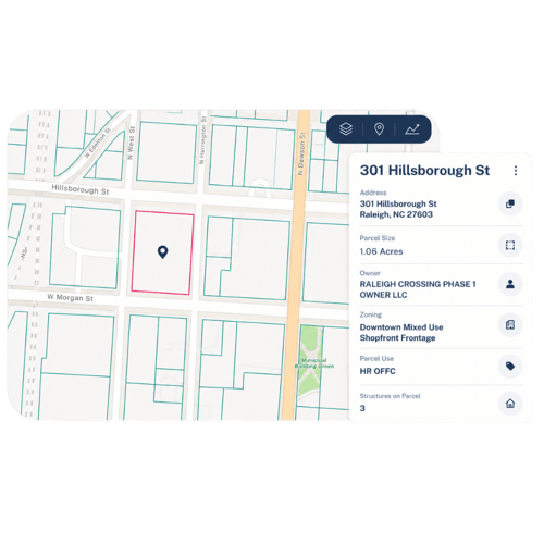 Regrid parcel map with highlighted parcel and attribute window Regrid parcel map with highlighted parcel and attribute window