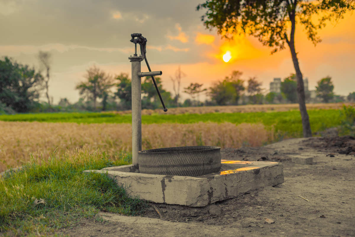 Water well in a field