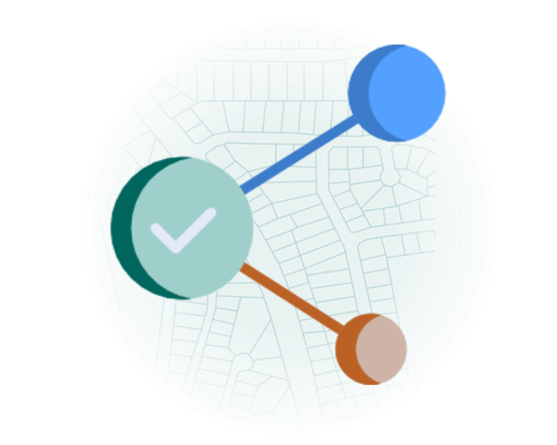 three connected dots on a parcel map background