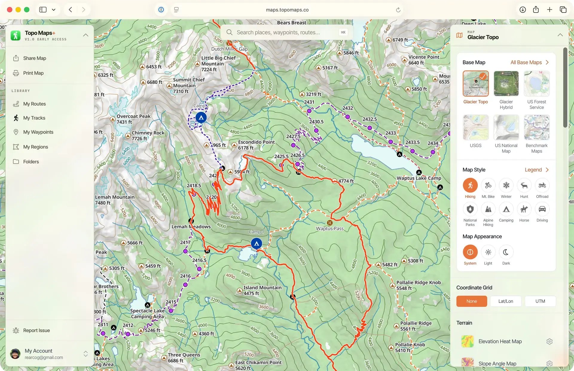 In-app screenshot of Topo Maps +