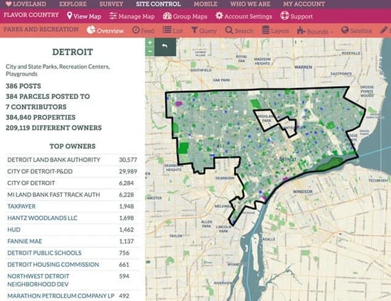Site control map of Detroit parks and recreation centers.