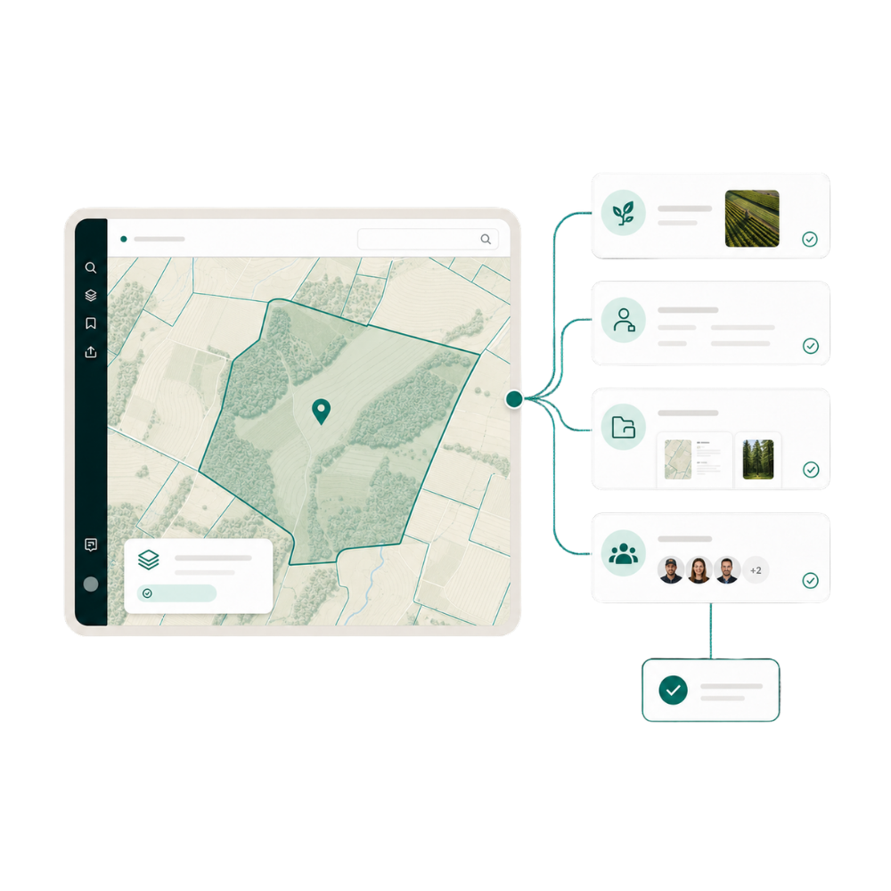 Agricultural parcel map surrounded by relevant attributes Agricultural parcel map surrounded by relevant attributes