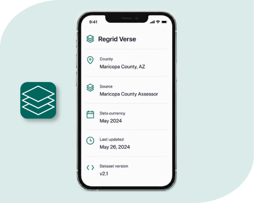 Cell phone showing Regrid Verse metadata