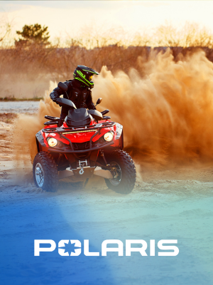 Polaris logo overlaid over a photo of an ATV