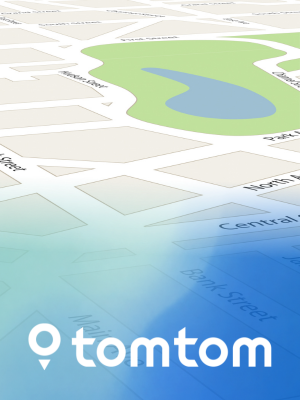 TomTom logo overlaid over a picture of a map
