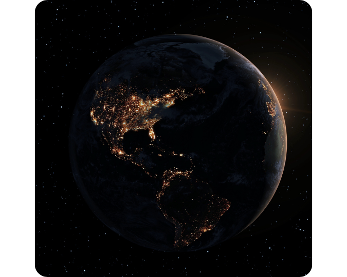 Globe in the night sky showing north and south America Globe in the night sky showing north and south America