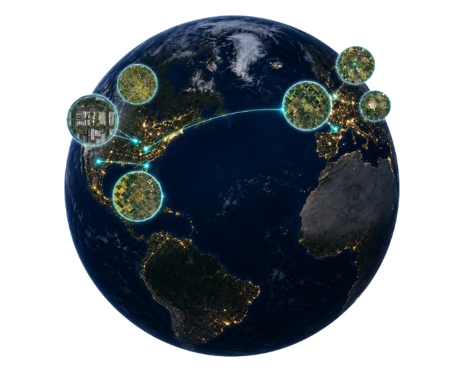 Globe with parcel examples in Europe and USA Globe with parcel examples in Europe and USA