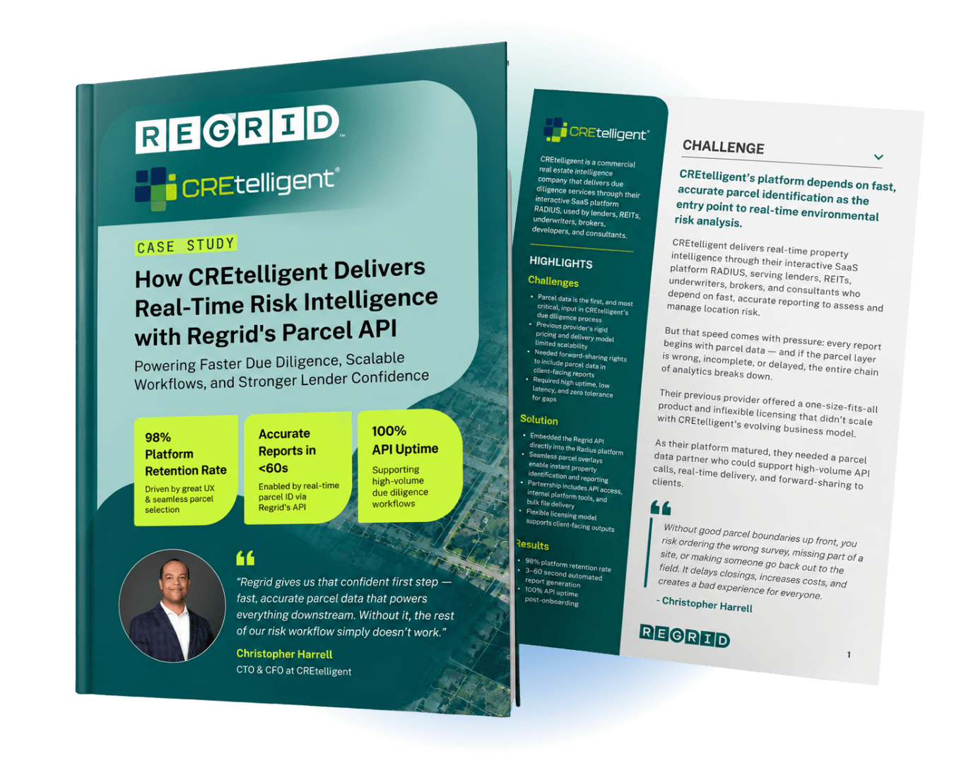 Mockup of Regrid x CREtelligent case study brochure