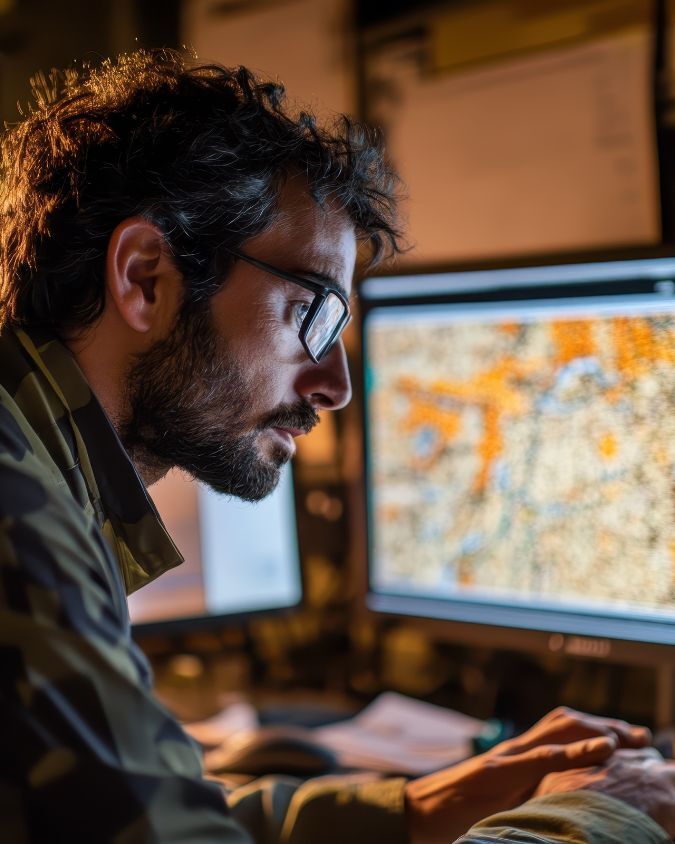 Person sitting at a computer working in a GIS