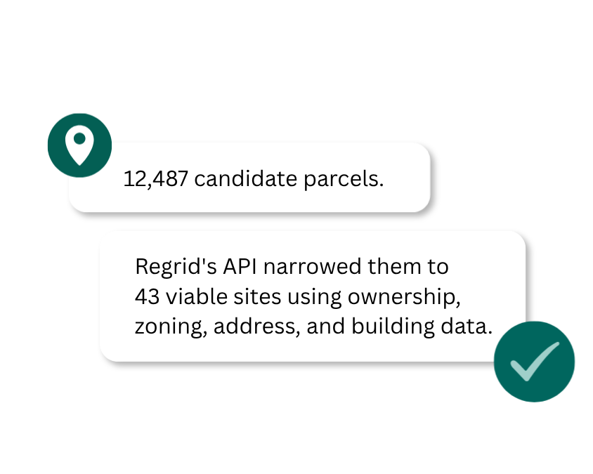 Regrid API query example in dialogue boxes with icons overlaid