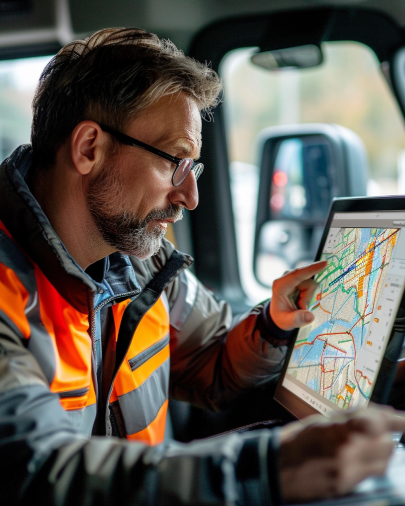 Transport planner looking at a map on a tablet