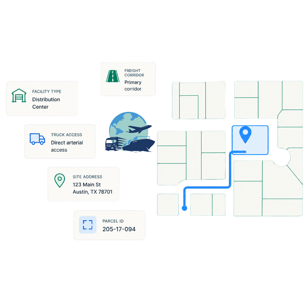 Transportation and logistics attributes next to a route map-1