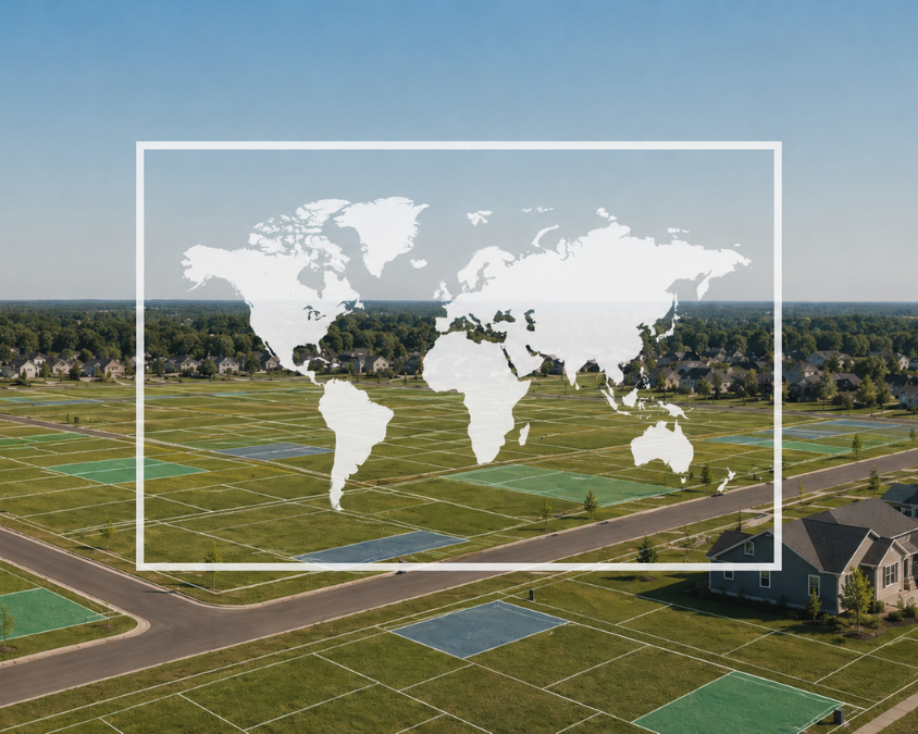 World map against a parcel background