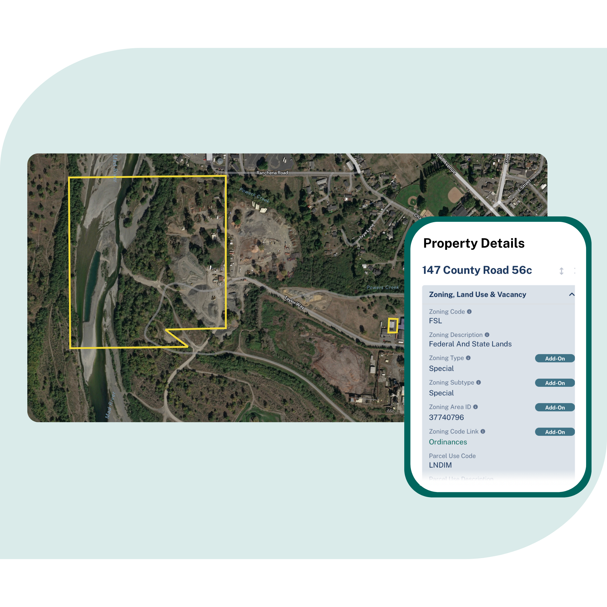 Regrid parcel outline shown in other software interface
