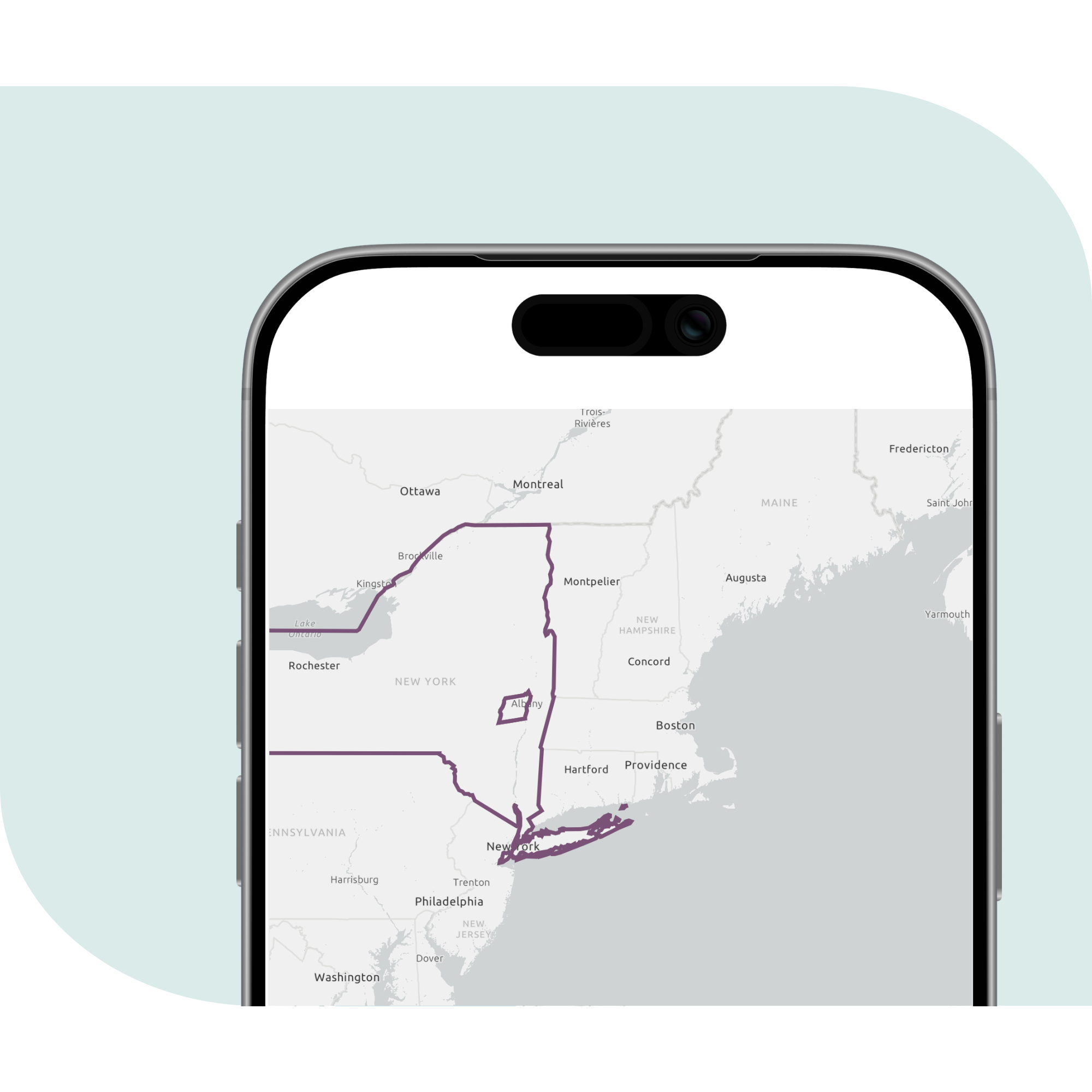 Parcel map displayed on cell phone showing county outline