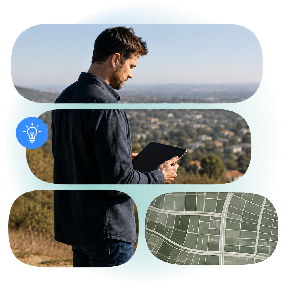 Man in the field looking at a tablet